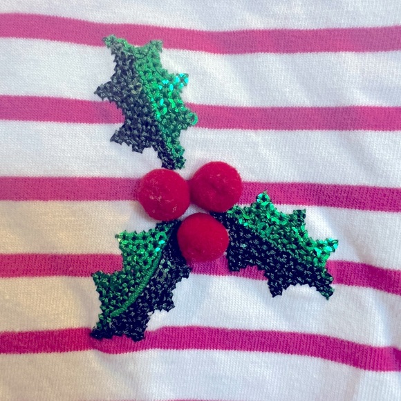 Boden Girls Fun Festive Breton with sparkly holly and pom pom berries. - Picture 6 of 9